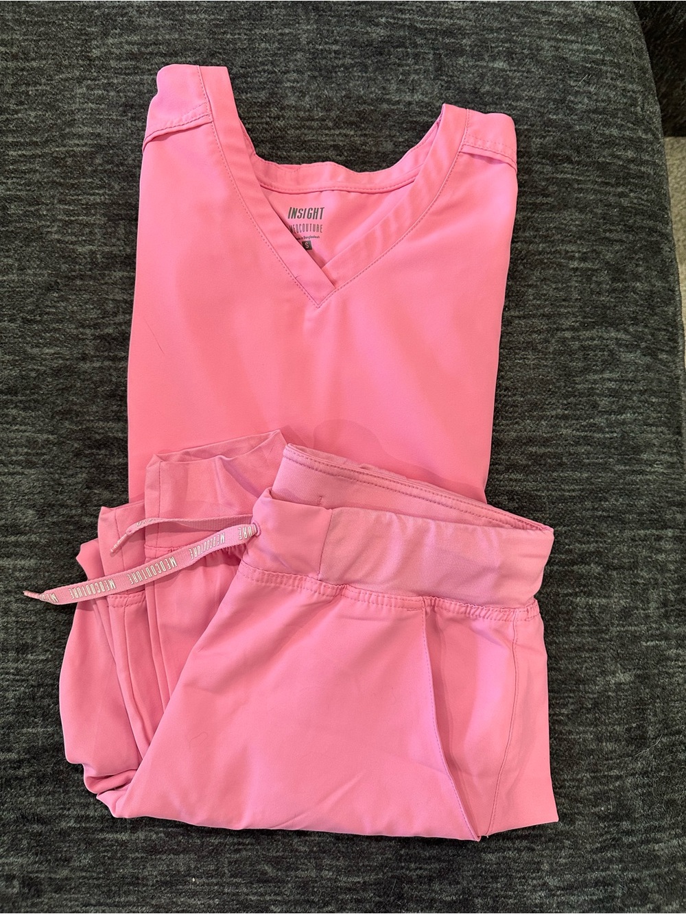 Women's Pink V-Neck Scrub Top and Jogger Set